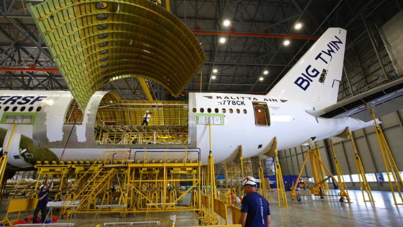 Israel Aerospace Industries (IAI)  has  completed  the  Fuselage  Cut out  for  the  main-deck cargo  door  of  its  prototype  Boeing 777-300ER  freighter  -  the  BIG TWIN !